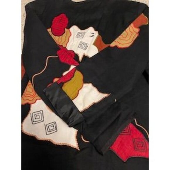 Allure Shacket Embroidered with artsy Buttons Jacket women’s Sz L Black‎ multi - Picture 6 of 16